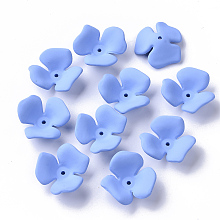 Honeyhandy 3-Petal Spray Painted Acrylic Bead Caps, Rubberized Style, Flower, Cornflower Blue, 23x20~22x7mm, Hole: 1.6mm