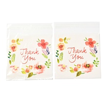 Honeyhandy Rectangle OPP Self-Adhesive Bags, with Word Thank You and Flower Pattern, for Baking Packing Bags, Colorful, 14x10x0.02cm, 100pcs/bag