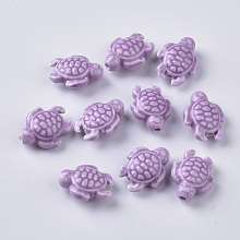 Handmade Porcelain Beads, Bright Glazed Porcelain Style, Tortoise, Orchid, 19x15x8.5mm, Hole: 2mm