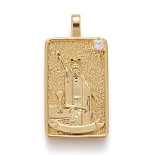 Honeyhandy Brass Micro Pave Clear Cubic Zirconia Pendants, Real 18K Gold Plated, Tarot Card Charms, The Magician, The Magician I, 30x15x4mm, Hole: 3~4mm