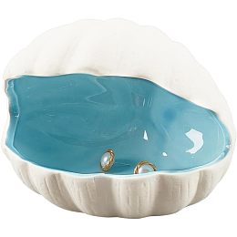 NBEADS Shell Shape Ceramic Jewelry Tray, Aqua Shell Trinket Dish Ceramic Ring Earring Holder Ocean-themed Decorative Trinket Plate for Rings Earrings Necklaces Bracelet Jewelry Watch Keys