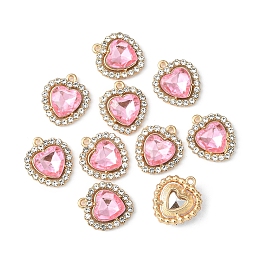 Honeyhandy Alloy Rhinestone Charms, Heart, Light Gold, Light Rose, 18x16x5mm, Hole: 1.4mm