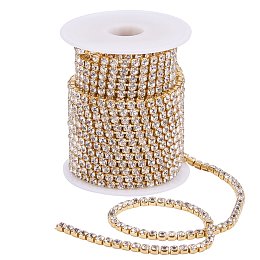 BENECREAT 10 Yard 4mm Crystal Rhinestone Close Chain Clear Trimming Claw Chain Sewing Craft About 1965pcs Rhinestones - Crystal (Gold Bottom)