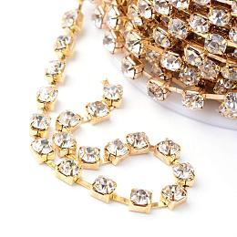 NBEADS 1 Roll of 10 Yards 2mm Golden Plated Crystal Beads Chain Rhinestone Chain Trimming Crystal Beads String Roll for DIY Arts and Crafts Accessories