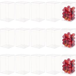 BENECREAT 15PCS Transparent PVC Favor Boxes, 3.15x3.15x5.5 inch Rectangle Clear Plastic Containers for Christmas, Wedding, Party, Birthdays Favors