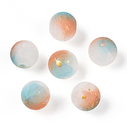 Frosted Baking Painted Crackle Glass Beads with Glitter Powder, Two Tone, Round, Pale Turquoise, 8x7.5mm, Hole: 1.6mm, about 1538pcs/1000g