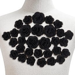 30 Pcs 3D Flower Applique Patches, Black Rose Flower Patches Floral Embroidered Appliques Sewing Dress Hats Blouses Handmade Decorative Patches for Repairing and Decorating