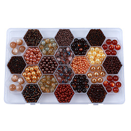 DIY 24 Style Acrylic & Resin Beads Jewelry Making Finding Kit, Round & Rice, Saddle Brown, 2.2~12x1.5~11.5mm, Hole: 0.7~2.2mm