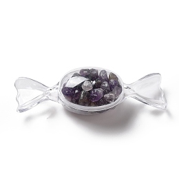 Honeyhandy Natural Amethyst Chip Decorates, with Transparent Plastic Storage Box, Candy, 25x82.5x23mm