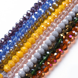 ARRICRAFT Electroplate Glass Beads Strands, Faceted, Rondelle, Mixed Color, 8x6.5mm, Hole: 1.2mm, about 68~70pcs/strand, 16.54 inch~17.52 inch(42cm~44.5cm)