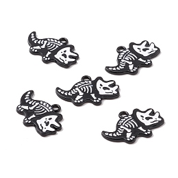 Honeyhandy Halloween Alloy Enamel Pendants, Electrophoresis Black, Ghost Dinosaur, WhiteSmoke, 17x26x1.5mm, Hole: 1.8mm