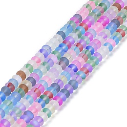 Frosted Transparent Glass Beads Strands, Rondelle, Colorful, 8x5mm, Hole: 1mm, about 75pcs/strand, 14.96''(38cm)