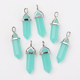 Honeyhandy Bullet Imitation Jade Glass Pointed Pendants, with Alloy Findings, Aquamarine, 39x12mm, Hole: 3x4mm