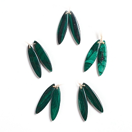 Honeyhandy Natural Malachite Pendants, for Jrwelry Making, Horse Eye, 39~42x10~10.5x4~5mm, Hole: 1~1.5mm