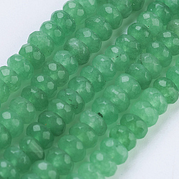 Honeyhandy Natural Jade Beads Strands, Dyed, Faceted, Rondelle, Medium Sea Green, 4~4.5x2~2.5mm, Hole: 1mm, about 150pcs/strand, 15.1  inch~15.3 inch(38.5~39cm)