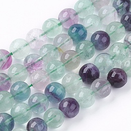 Honeyhandy Natural Fluorite Bead Strands, Grade AB, Round, 10mm, Hole: 1mm, 38pcs/strand, 15 inch