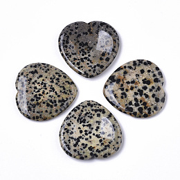 Honeyhandy Natural Dalmatian Jasper Thumb Worry Stone, Pocket Palm Stones, for Healing Reiki Stress Relief, Heart Shape, 39~40x39~40x5~6mm