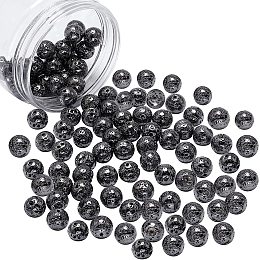 NBEADS 72 Pcs Electroplate Gunmetal Natural Lava Beads, 10mm Round Bumpy Beads for DIY Jewelry Making