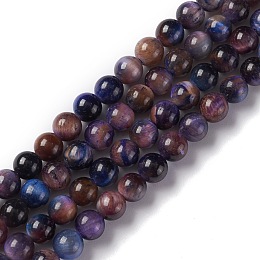 Honeyhandy Natural Galaxy Tiger Eye Beads Strands, Round, Dyed & Heated, Midnight Blue, 10mm, Hole: 1mm, about 39pcs/strand, 15.75''(40cm)