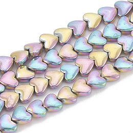 Honeyhandy Electroplate Non-magnetic Synthetic Hematite Beads Strands, Heart, Rainbow Plated, 5.5x6x3mm, Hole: 1mm, about 80pcs/strand, 15.7 inch