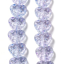 Glass Beads Strands, Heart, Lilac, 13x15mm, Hole: 1mm, about 58pcs/strand, 27.56''(70cm)