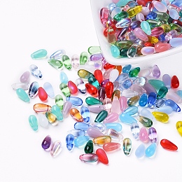 Arricraft Czech Glass Beads, Electroplated/Dyed/Transparent/Imitation Opalite, Top Drilled Beads, Teardrop, Mixed Color, 10.5x5mm, Hole: 0.8mm, about 357~363pcs/bag