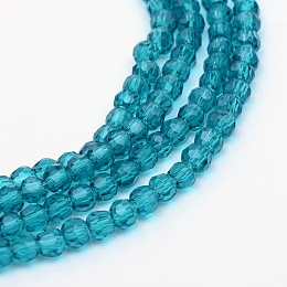 Honeyhandy Transparent Glass Bead Strands, Faceted Round, Dark Turquoise, 6mm, Hole: 1mm, about 100pcs/strand, 24 inch