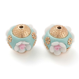 Honeyhandy Handmade Indonesia Beads, with Alloy Findings and Resin, Rondelle with Flower, White, 16x16.5x16mm, Hole: 1.8mm