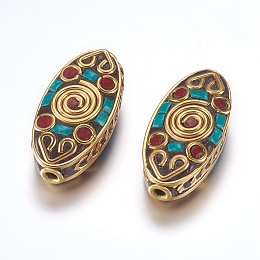 Honeyhandy Handmade Indonesia Beads, with Brass Findings, Nickel Free, Oval with Vortex, Colorful, Unplated, 29.5x14x9mm, Hole: 2mm