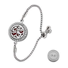 Arricraft Essential Oil Diffuser Bracelet, AlloyTree of Life Locket Link Slider Bracelet with Crystal Rhinestone for Women, Platinum, Red, 9-1/2 inch(24cm)