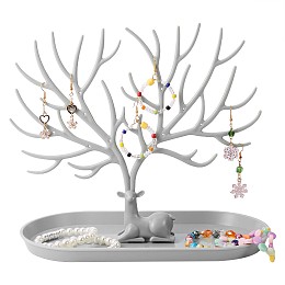 Arricraft Jewelry Organizer Stand, Reindeer Antler Tree Holder, with Tray Jewellery Display Rack, for Home Decoration Jewelry Storage ( White ), Light Grey, 12x24x1.6cm