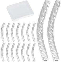 CREATCABIN 40Pcs Curved Tube Beads 925 Sterling Silver Plated Brass Noodle Beads Sleek Long Large Hole Spacer Connectors Bulk for DIY Wrist Anklet Jewelry Making Bracelets Necklaces Findings 20x2mm