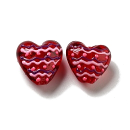 Honeyhandy Handmade Lampwork Beads, Heart with Wave Pattern, Red, 19~20.5x20~20.5x11.5~13.5mm, Hole: 2.5mm