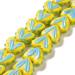 Honeyhandy Heart Handmade Lampwork Beads Strands, Gold, 14~14.5x16.5~17x6.5~7mm, Hole: 1.5mm, about 30pcs/strand, 14.96~15.16 inch(38~38.5cm)