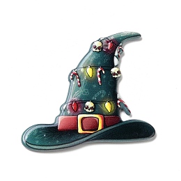 Honeyhandy Printed  Acrylic Pendants, for Christmas, Witch Hat Charm, 40x43x2mm, Hole: 1.8mm