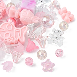 Honeyhandy Opaque & Transparent Acrylic Beads, Mixed Shapes, Pink, 7.5~33x7.5~43.5x4.5~16mm, Hole: 1.2~4mm, about 50g/bag