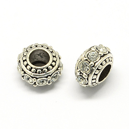 Honeyhandy Alloy Rhinestone European Beads, Rondelle Large Hole Beads, Crystal, 11x7mm, Hole: 4.5mm