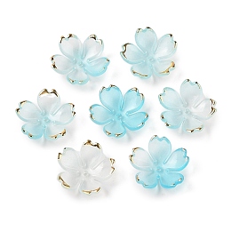 Acrylic Bead Caps, 5-Petal Flower, Cyan, 17.5x18x5mm, Hole: 1.2mm, 1162pcs/500g