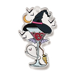 Halloween Theme Printed Acrylic Pendans, Hat, 42.5x25.5x2.5mm, Hole: 1.8mm