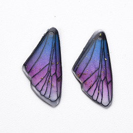 Honeyhandy Transparent Resin Pendants, with Gold Foil, Insects Wing, Medium Orchid, 24.5x11.5x2mm, Hole: 1mm