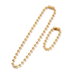 Honeyhandy Vacuum Plating 304 Stainless Steel Ball Chain Necklace & Bracelet Set, Jewelry Set with Ball Chain Connecter Clasp for Women, Golden, 8-7/8 inch(22.4~56.5cm), Beads: 8mm