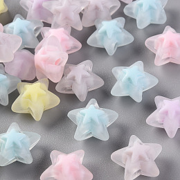 Honeyhandy Transparent Acrylic Beads, Frosted, Bead in Bead, Star, Mixed Color, 15.5x16x9.5mm, Hole: 3mm, about 569pcs/500g