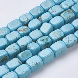 Honeyhandy Natural Howlite Beads Strands, Dyed, Cube, Dark Turquoise, 8x6x6mm, Hole: 1mm, about 47pcs/strand, 14.84 inch