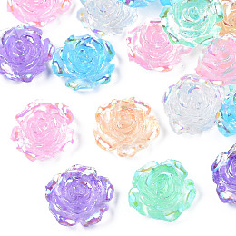 Honeyhandy Transparent Resin Cabochons, AB Color Plated, Rose Flower, Mixed Color, 19x18.5x8mm