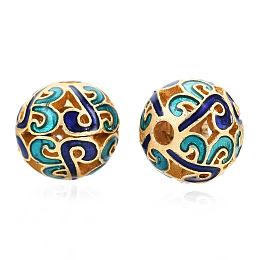 Alloy Enamel Beads, Matte Style, Cadmium Free & Lead Free, Round, Dark Blue, 10x9.5mm, Hole: 2mm