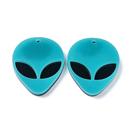 Honeyhandy Opaque Acrylic Pendants, Alien Face, Sky Blue, 35.5x29.5x4mm, Hole: 1.8mm