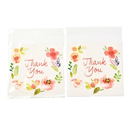 Honeyhandy Rectangle OPP Self-Adhesive Bags, with Word Thank You and Flower Pattern, for Baking Packing Bags, Colorful, 14x10x0.02cm, 100pcs/bag