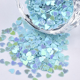 Honeyhandy Ornament Accessories, PVC Plastic Paillette/Sequins Beads, AB Color Plated, Heart, Light Sky Blue, 2.7x3x0.4mm