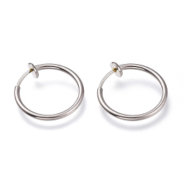 Honeyhandy 304 Stainless Steel Retractable Clip-on Hoop Earrings, For Non-pierced Ears, with Spring Findings, Stainless Steel Color, 18x0.8~1.5mm