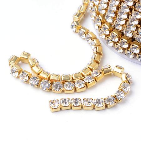 ARRICRAFT 1 Roll 10 Yard 2.6mm Crystal Rhinestone Close Chain Clear Trimming Claw Chain Gold Cup Bead Chain Craft and Decoration Chains for Jewelry, Veil, Vase, Cake, Sewing, Clothing